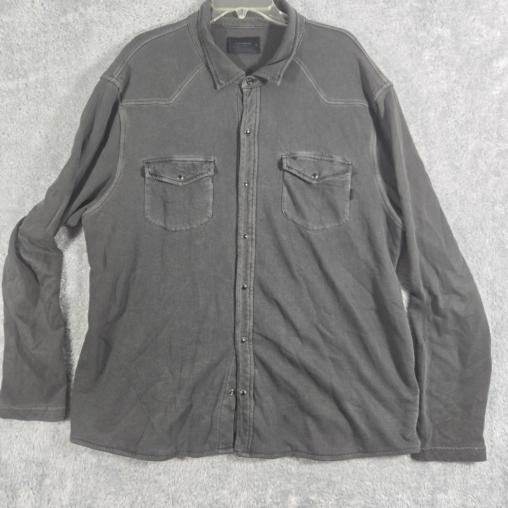 Lucky Brand Mens XL Charcoal Gray Thermal Knit Western Snap Button Down Shirt